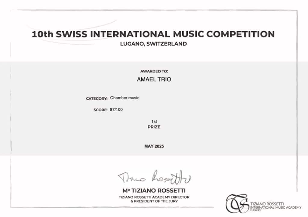 First Prize for Amael Trio at 10th Swiss Online Competition
