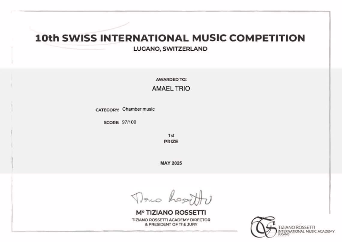 First Prize for Amael Trio at 10th Swiss Competition